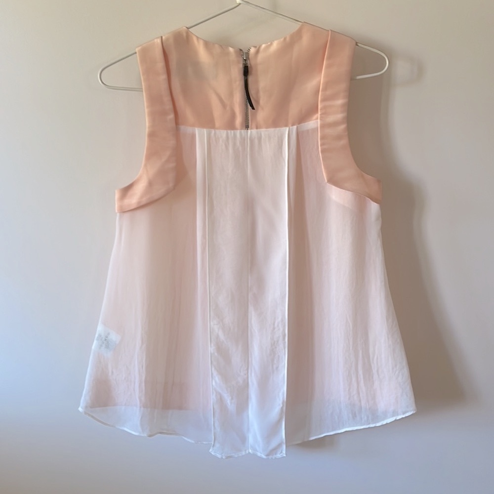 CUE Peach White High Neck Sheer Back Sleeveless Tank Top Blouse - Picture 2 of 13